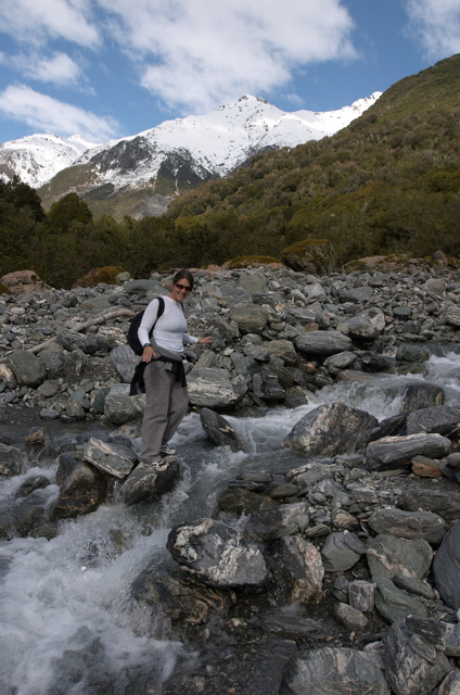 Crossing a stream, Fox Glacier, New Zealand